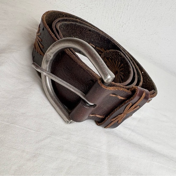 Vintage artisan boho southwestern western leather cowboy sunburst belt - Picture 7 of 8